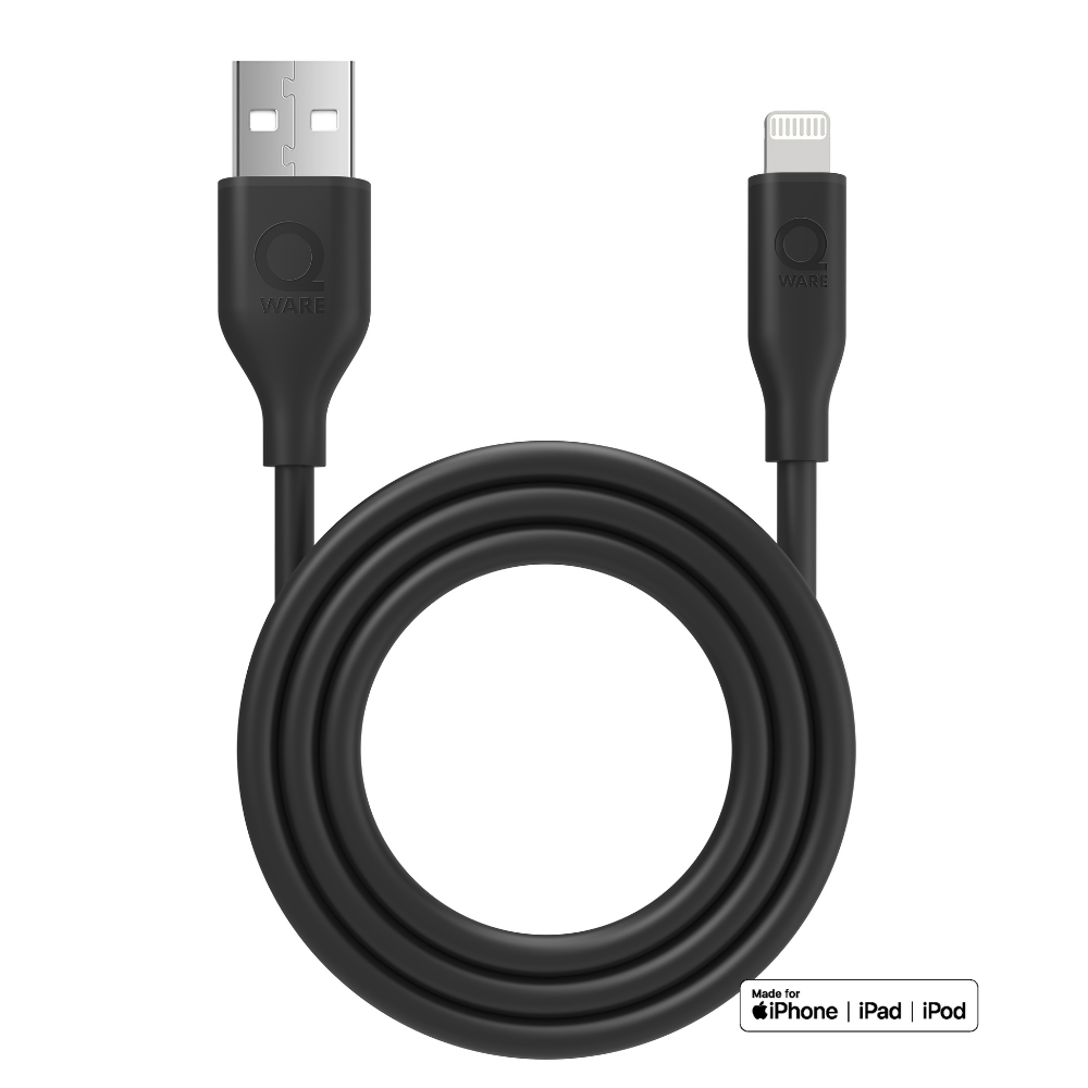 Qware USB-A naar 8-pins/Lightning-oplaadkabel - Zwart