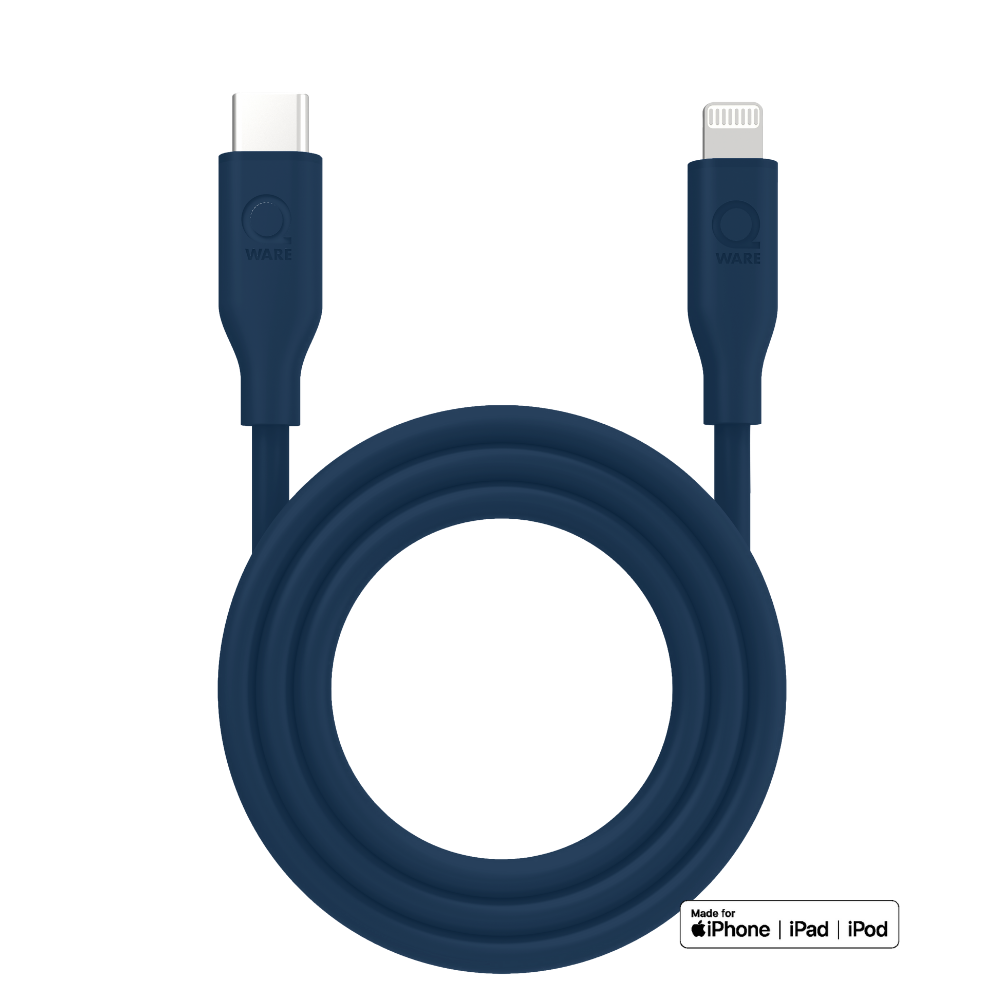 Qware USB-C naar 8-pins/bliksemsnellaadkabel - Blauw